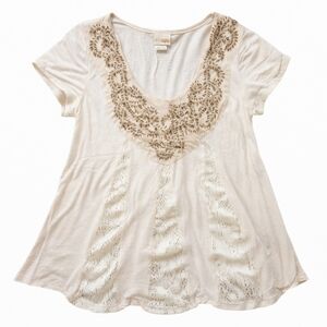 Daytrip by Buckle Ivory Beaded Lace Boho Top Large Festival Y2K Blouse